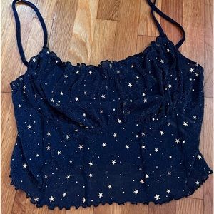 Blue glitter star crop tank top